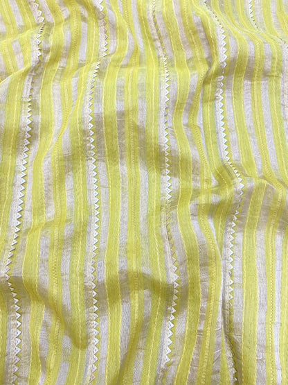 Pure Silk Tissue Stripe With Hand Katha With Gota Work