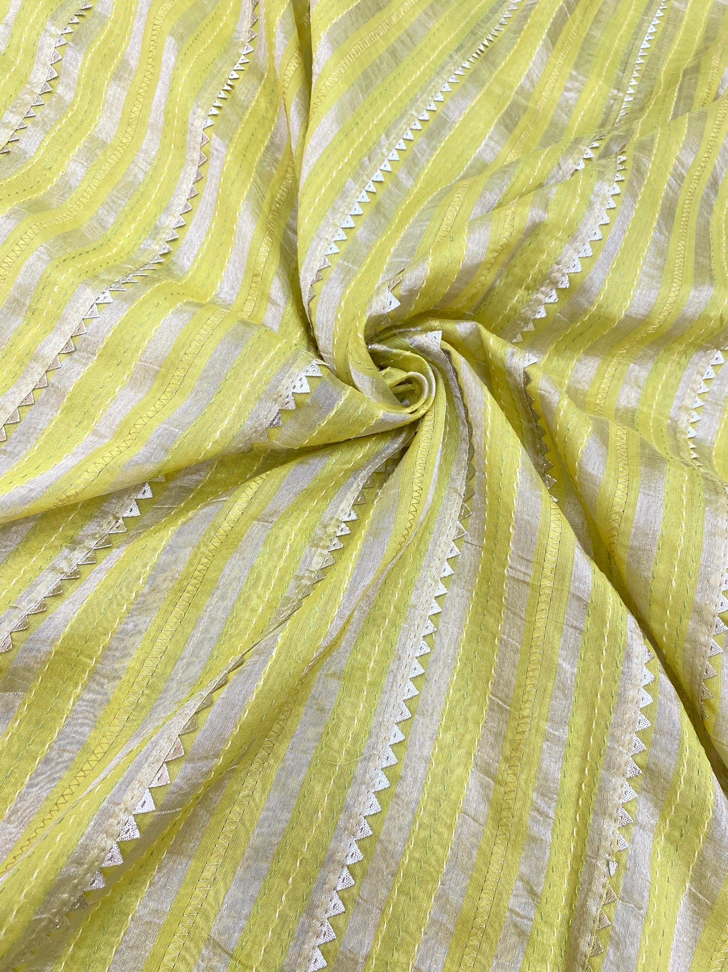 Pure Silk Tissue Stripe With Hand Katha With Gota Work