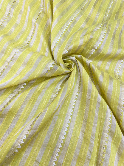 Pure Silk Tissue Stripe With Hand Katha With Gota Work