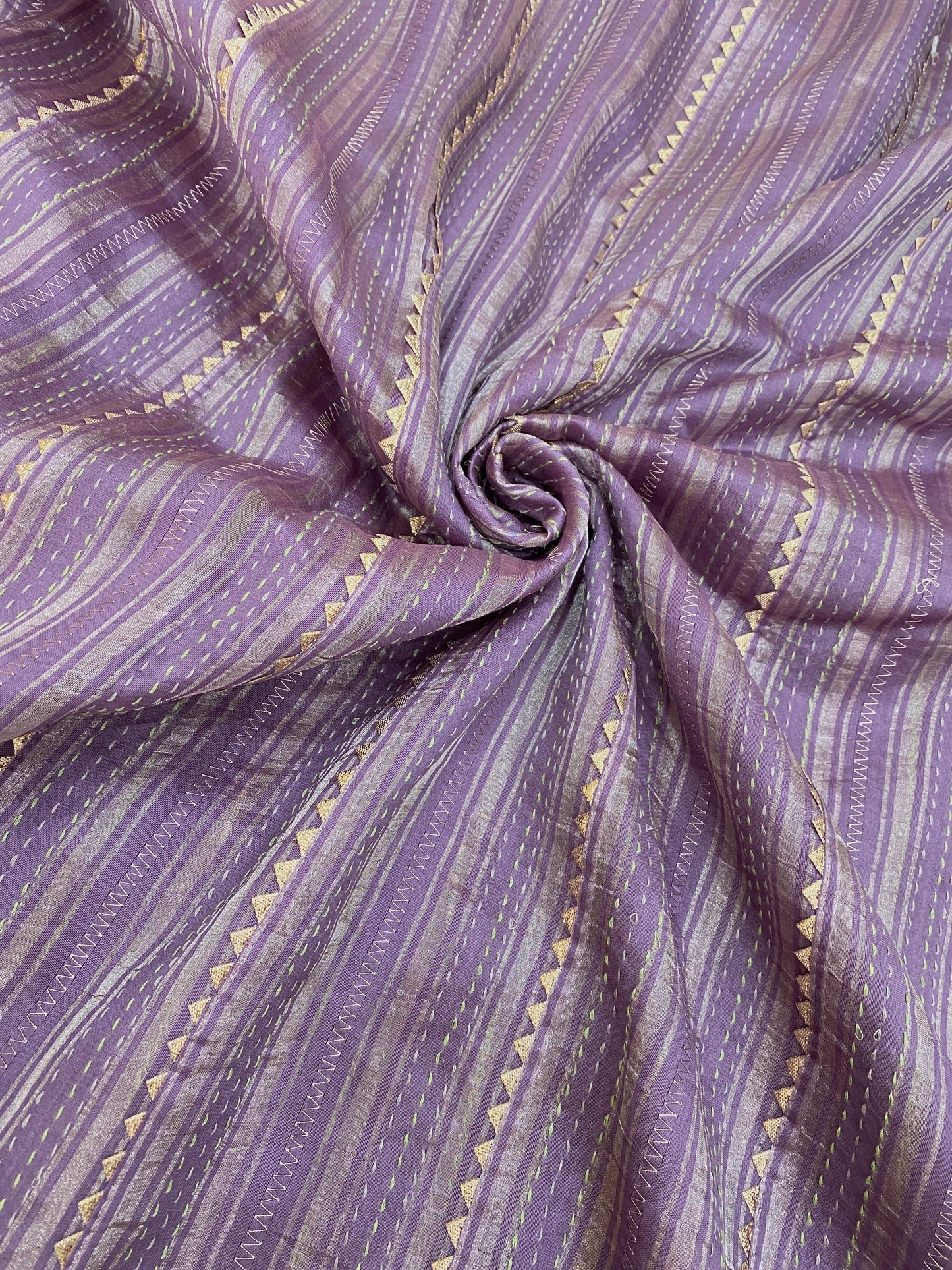 Pure Silk Tissue Stripe With Hand Katha With Gota Work