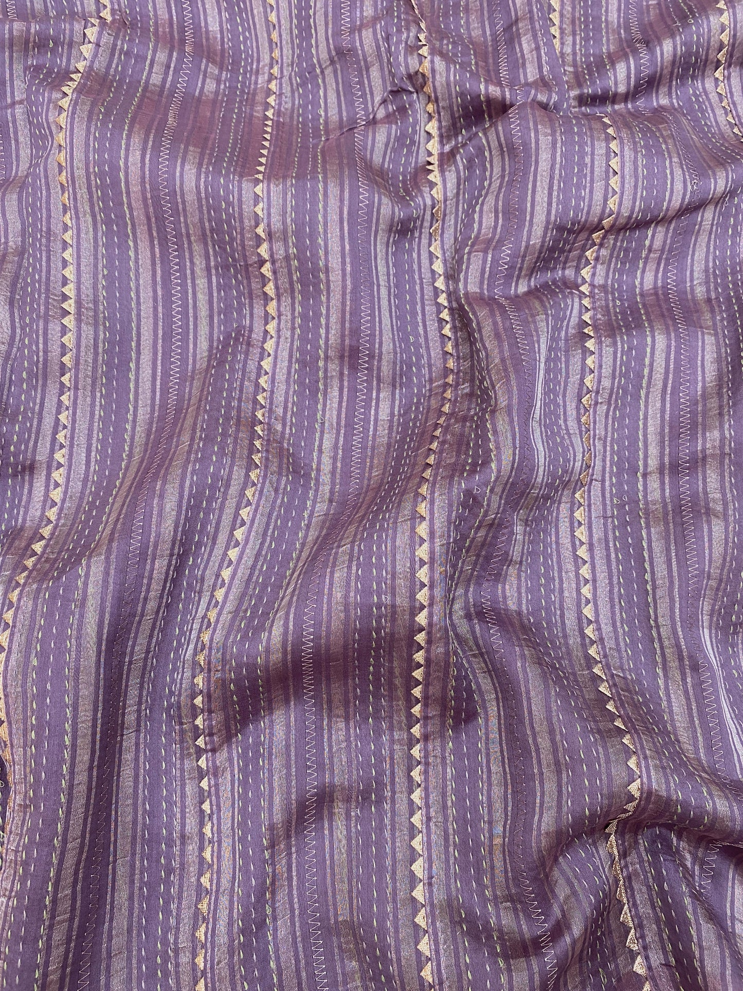 Pure Silk Tissue Stripe With Hand Katha With Gota Work