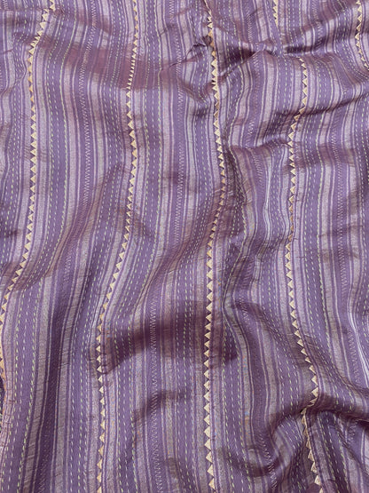 Pure Silk Tissue Stripe With Hand Katha With Gota Work