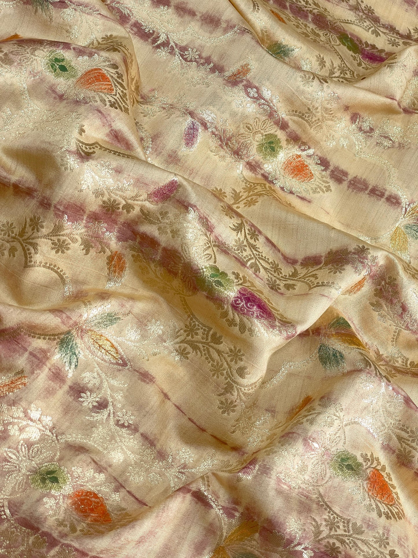 Banarasi Pure Silk Zari with Brush Paint & Shibori Dye