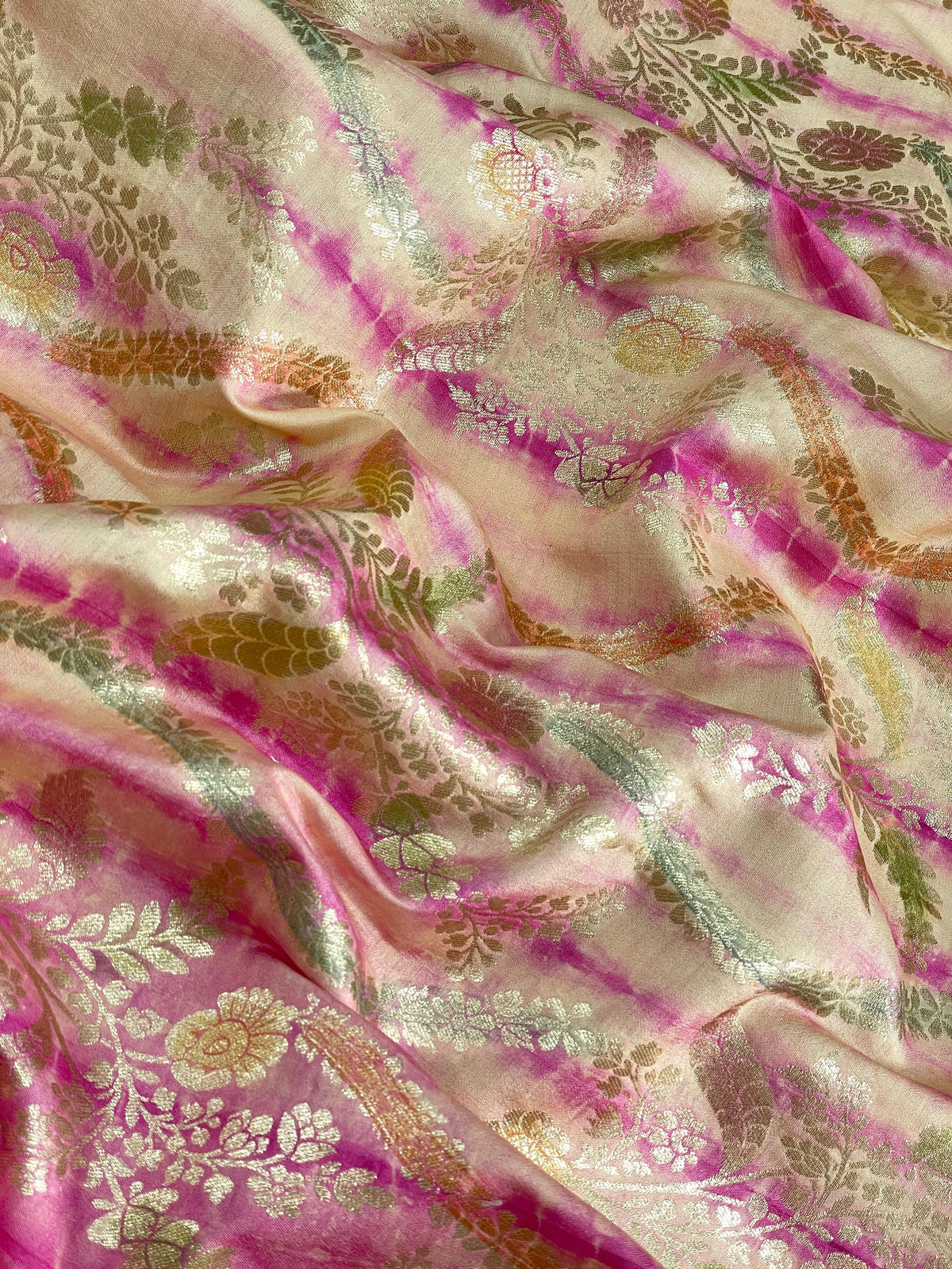 Banarasi Pure Silk Zari with Brush Paint & Shibori Dye