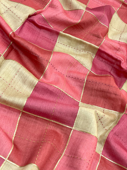 Banarasi Pure Munga Print With Hand Katha Embroidery