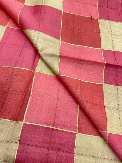 Banarasi Pure Munga Print With Hand Katha Embroidery