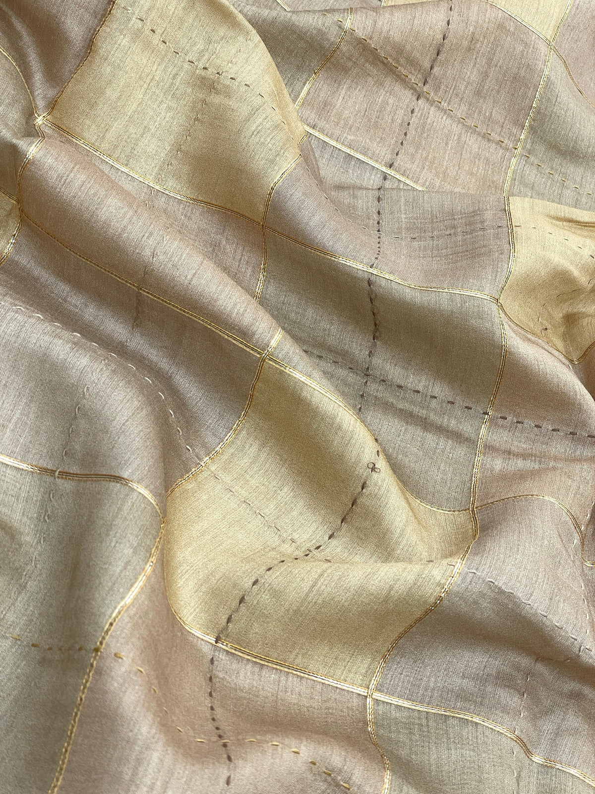Banarasi Pure Munga Print With Hand Katha Embroidery