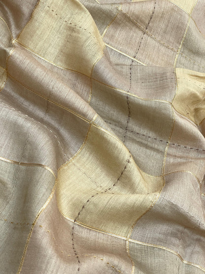 Banarasi Pure Munga Print With Hand Katha Embroidery