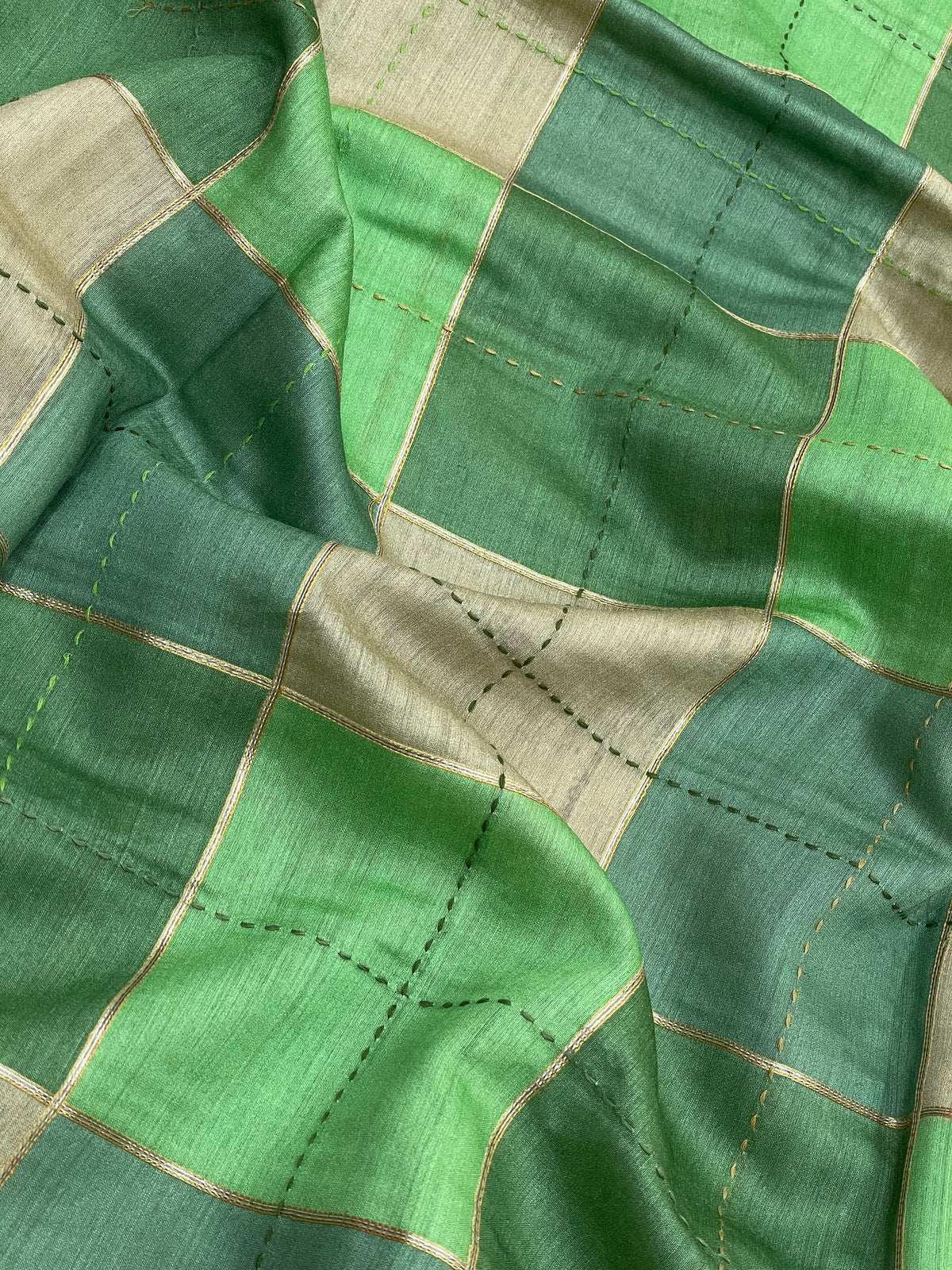 Banarasi Pure Munga Print With Hand Katha Embroidery