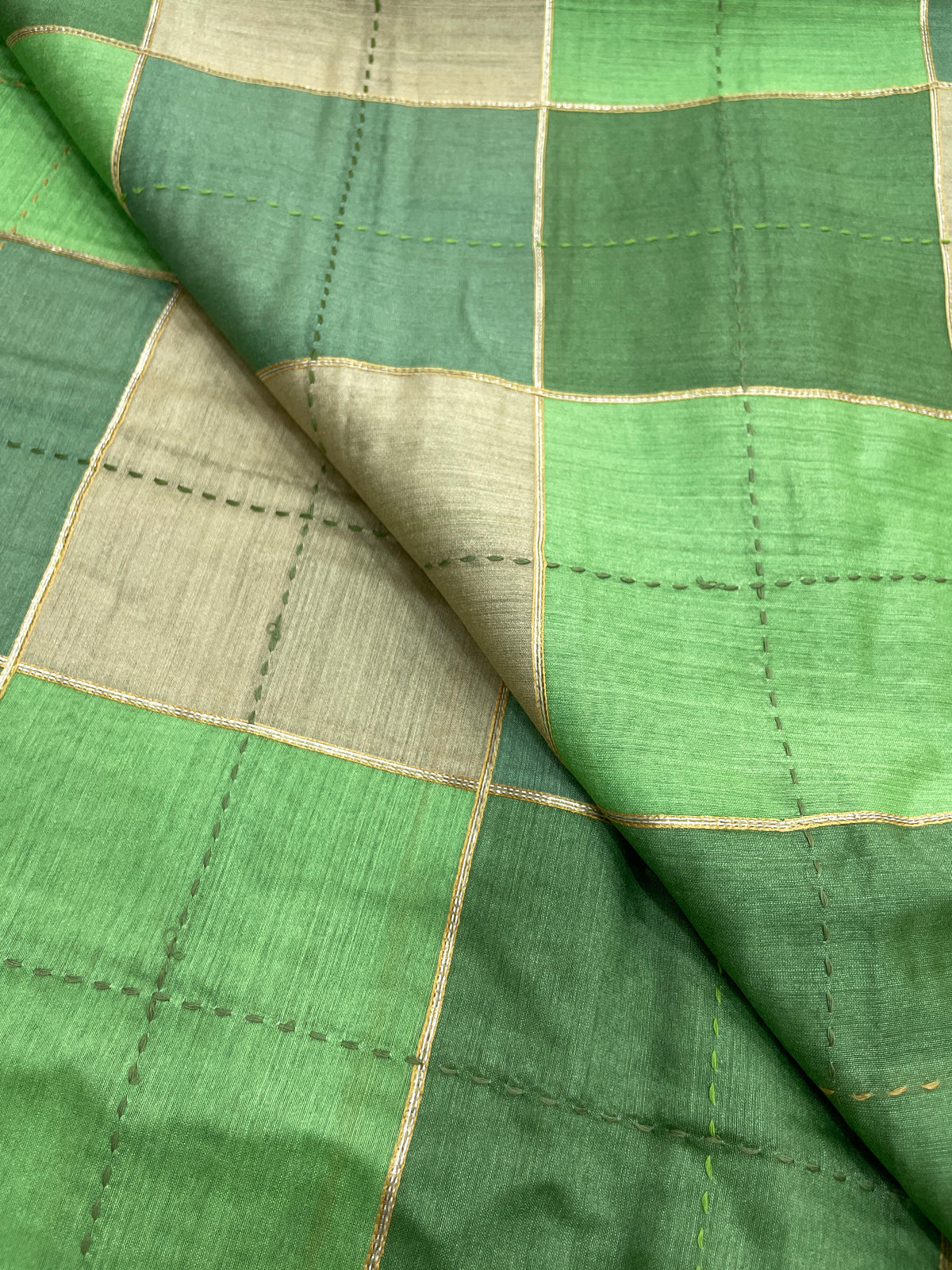 Banarasi Pure Munga Print With Hand Katha Embroidery
