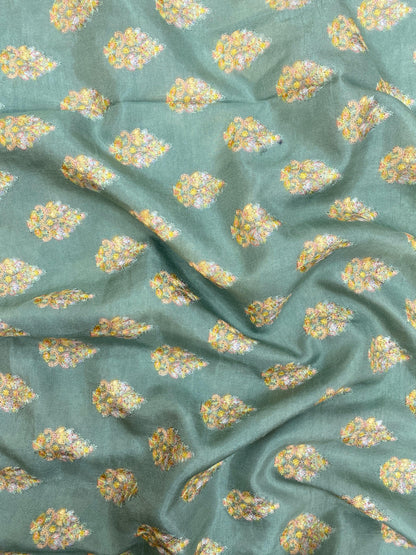 Slub Silk Embroidery With Position Print