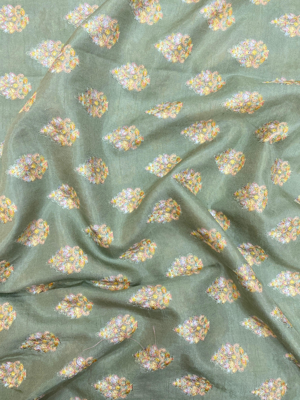 Slub Silk Embroidery With Position Print
