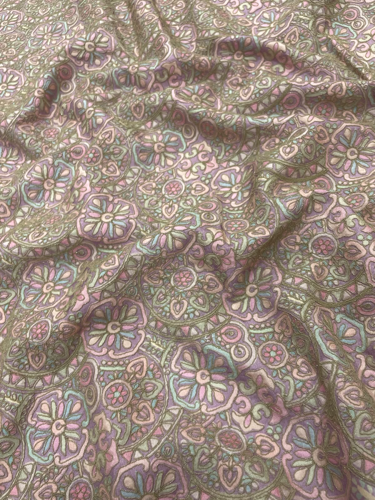 Dola Silk Position Print Embroidery (Colours Available) 44"Inch