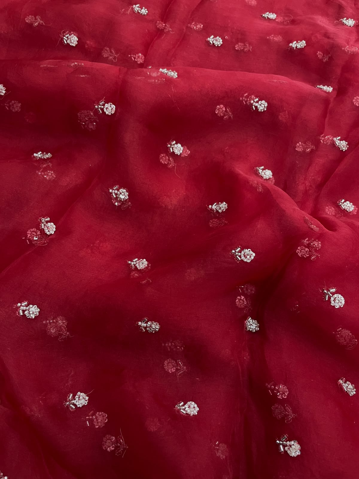 Pure Silk Organza Beads Embroidery (Colours Available) 44"Inch