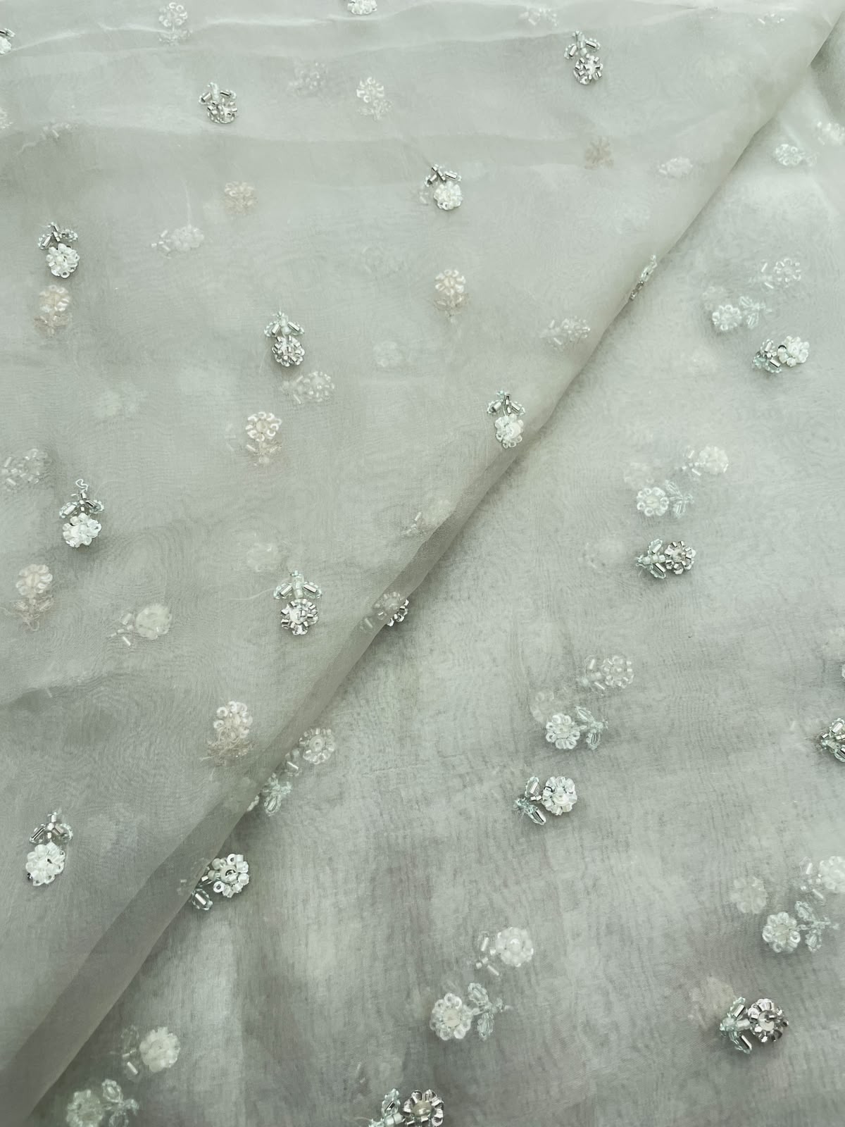 Pure Silk Organza Beads Embroidery (Colours Available) 44"Inch