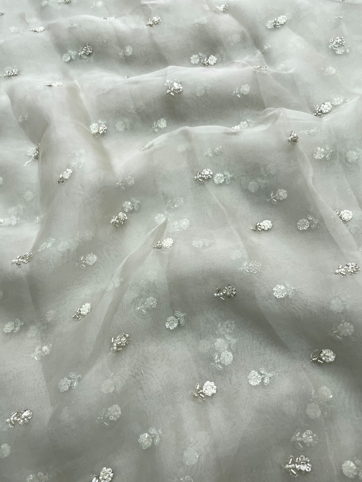 Pure Silk Organza Beads Embroidery (Colours Available) 44"Inch