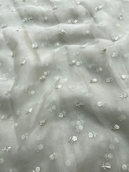 Pure Silk Organza Beads Embroidery (Colours Available) 44"Inch