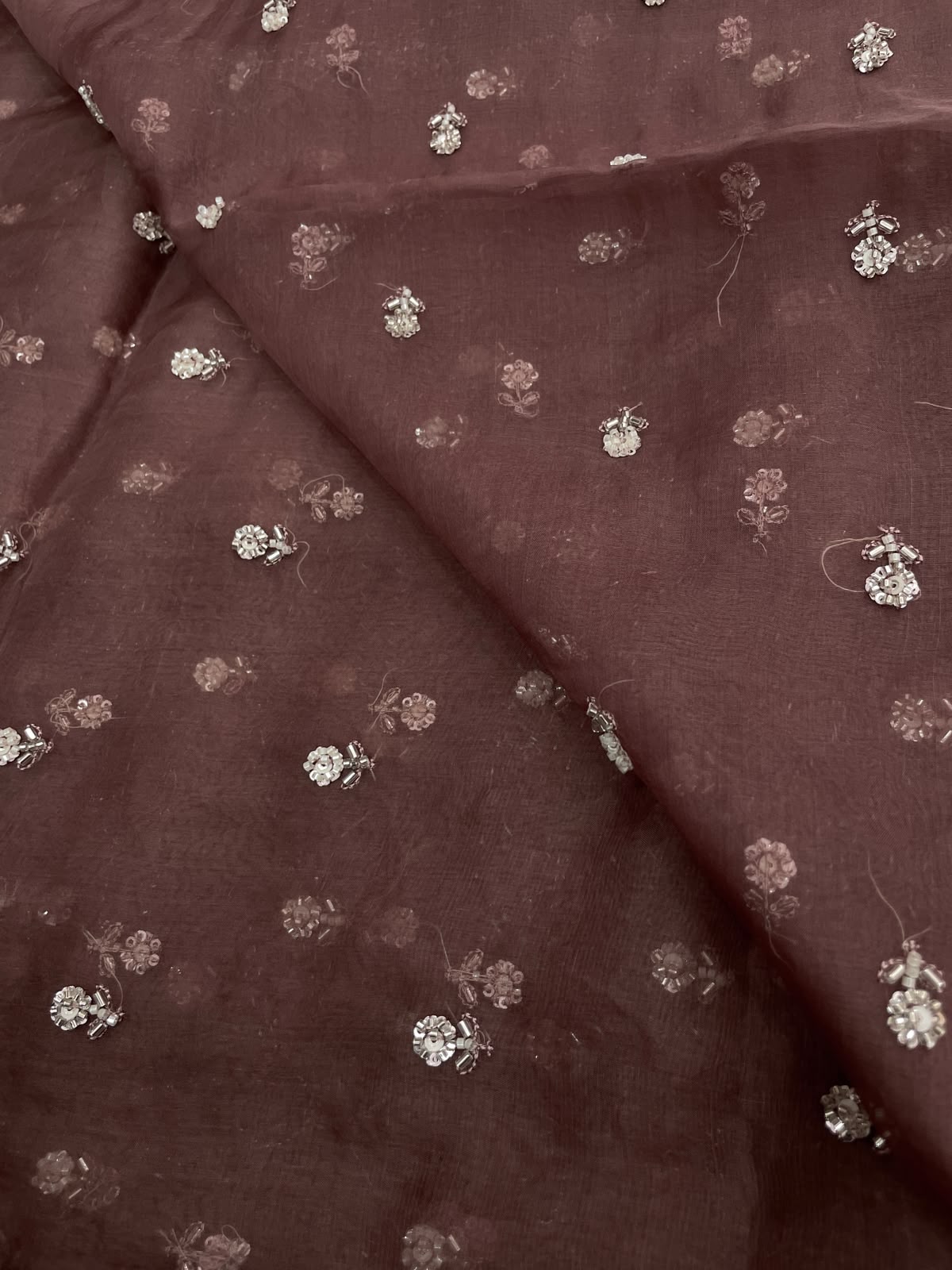 Pure Silk Organza Beads Embroidery (Colours Available) 44"Inch