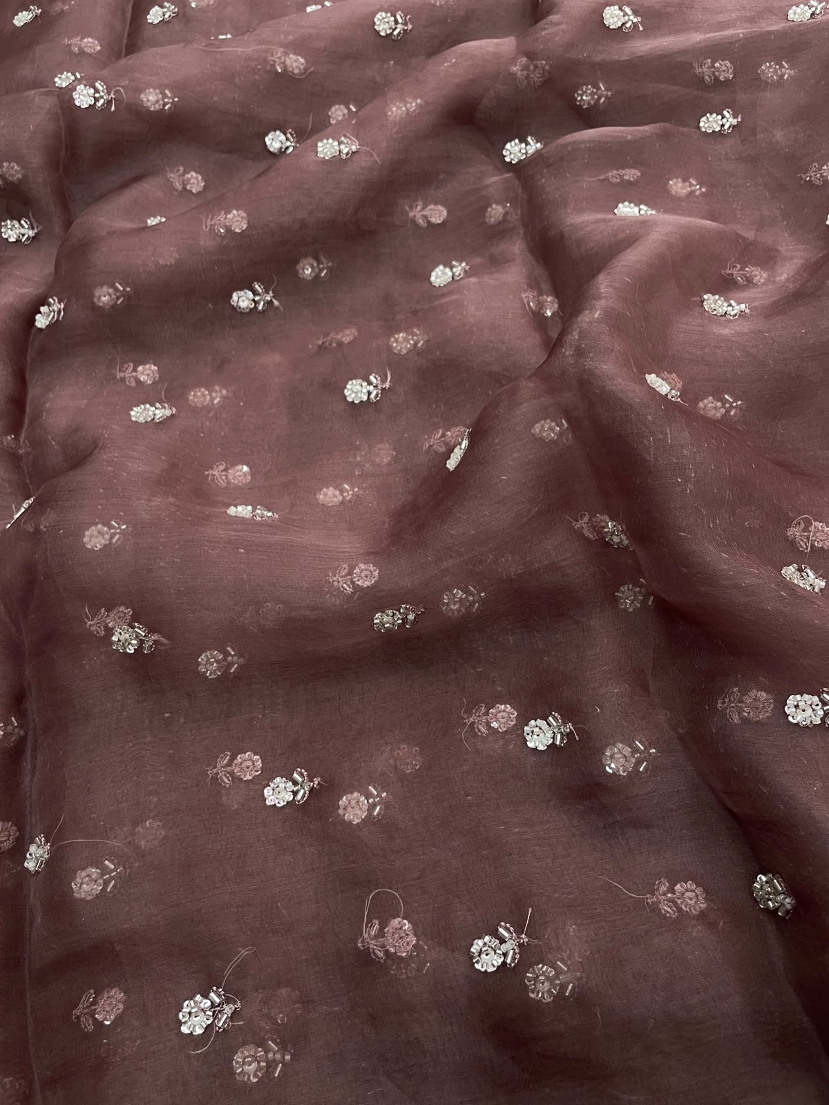 Pure Silk Organza Beads Embroidery (Colours Available) 44"Inch