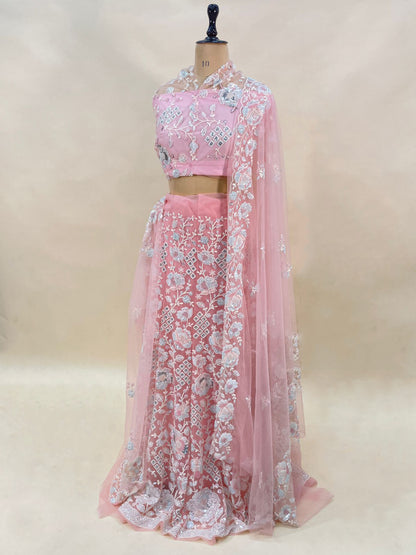 Luxurious Attractive All Over Sequence With Thread And Cut Dana Embroidery On Net Fabric