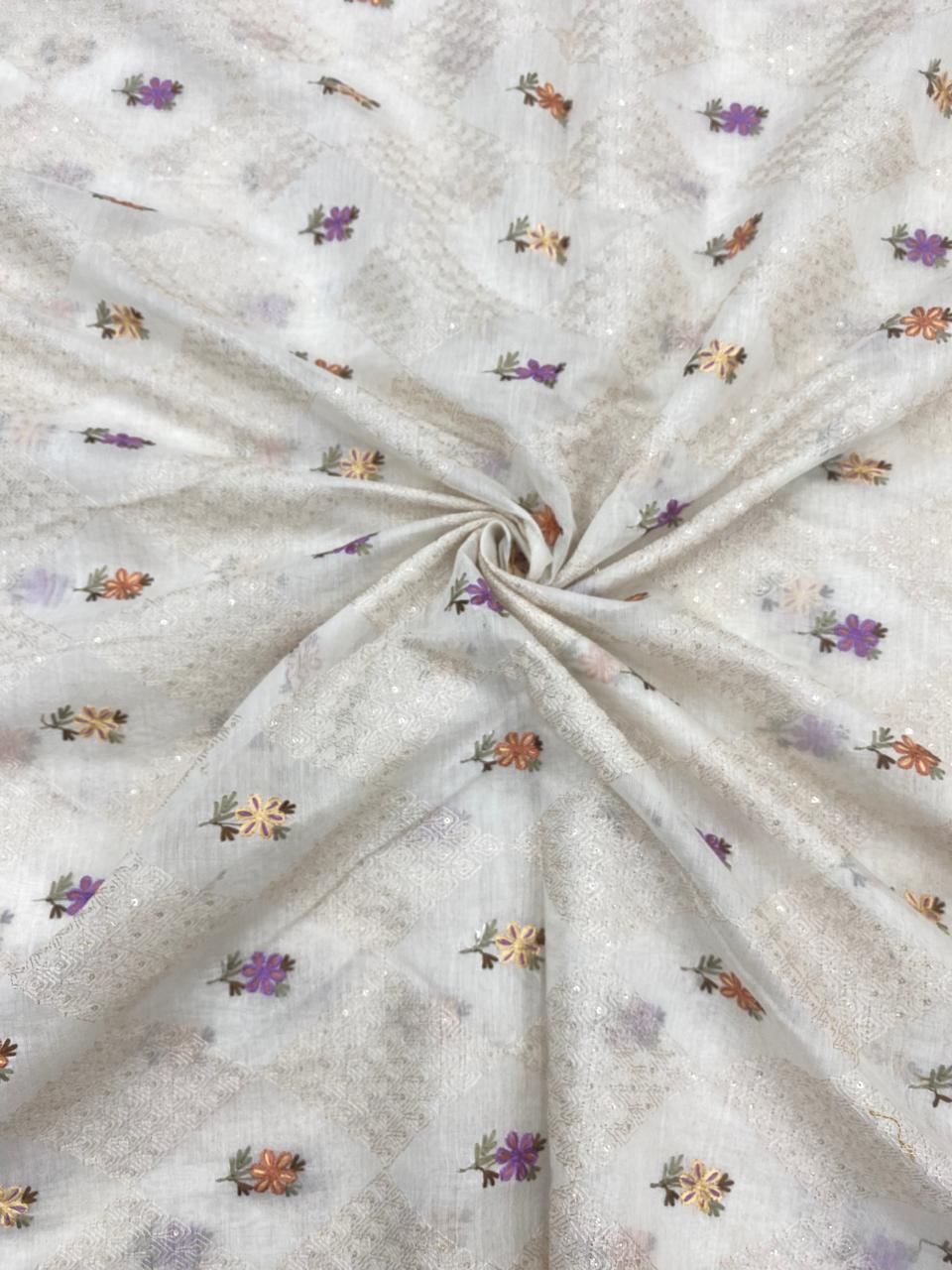 Chanderi Multithread Embroidery With Sequence