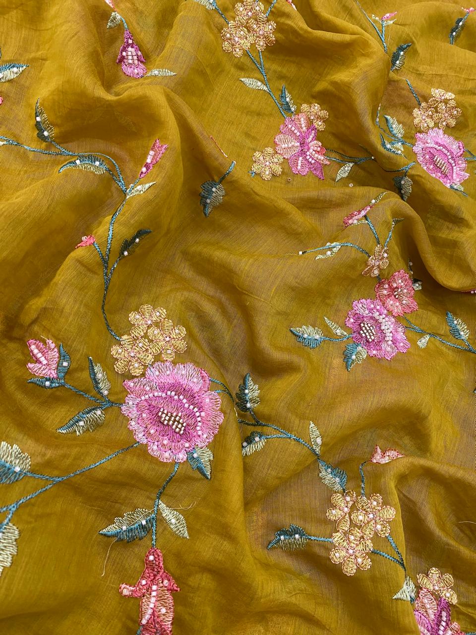 Chanderi Multithread Floral Embroidery (Colors Available)