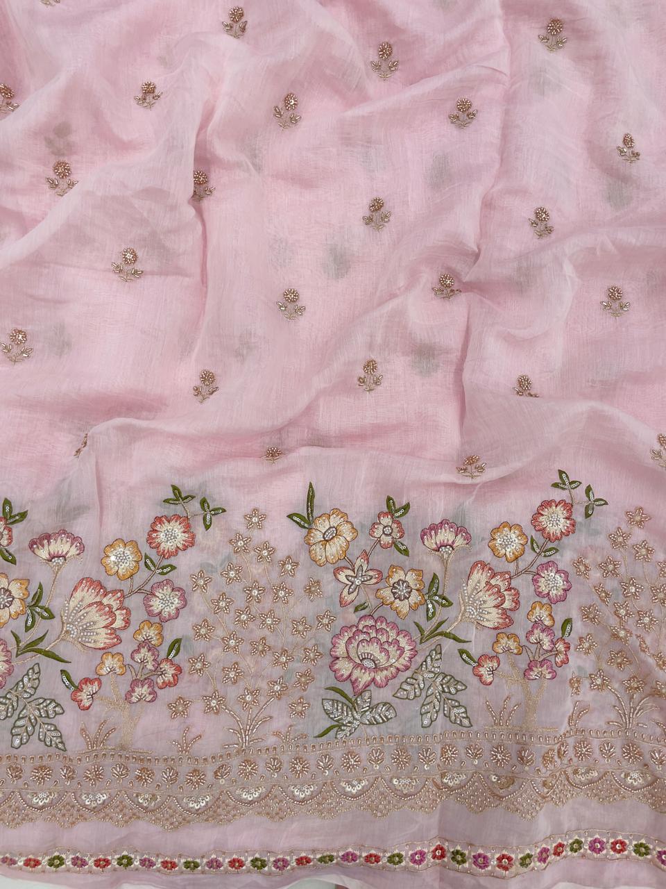 Chanderi Multithread Pannel Embroidery Fabric