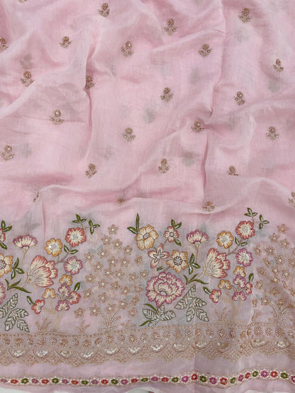 Chanderi Multithread Pannel Embroidery Fabric
