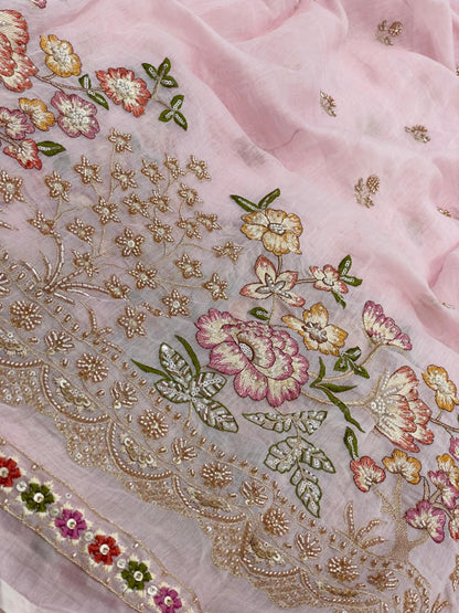 Chanderi Multithread Pannel Embroidery Fabric