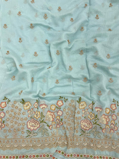 Chanderi Multithread Pannel Embroidery Fabric