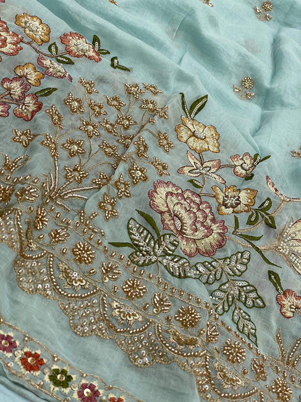 Chanderi Multithread Pannel Embroidery Fabric