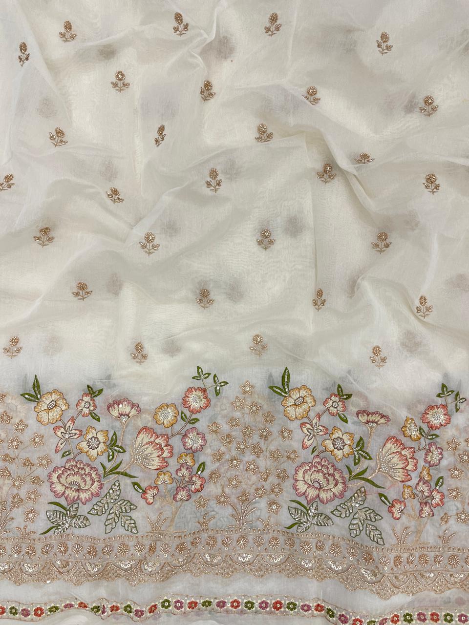 Chanderi Multithread Pannel Embroidery Fabric