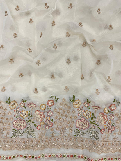 Chanderi Multithread Pannel Embroidery Fabric