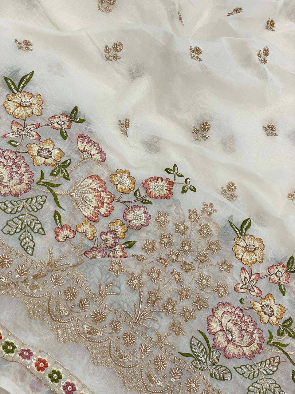 Chanderi Multithread Pannel Embroidery Fabric