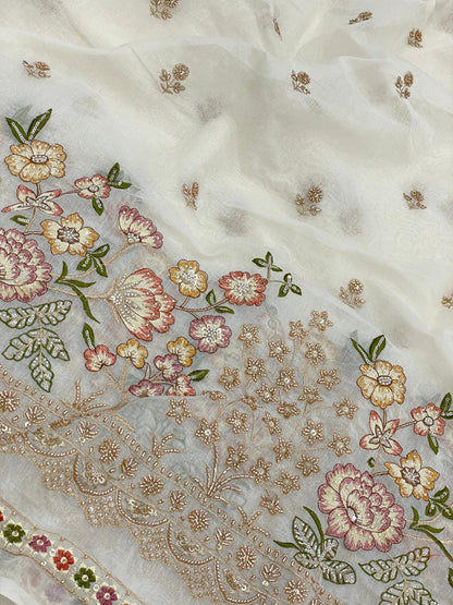 Chanderi Multithread Pannel Embroidery Fabric