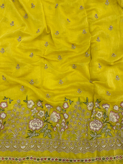 Chanderi Multithread Pannel Embroidery Fabric
