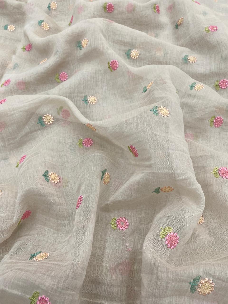 Chanderi Multithread Butti Embroidery Fabric (Colors available)