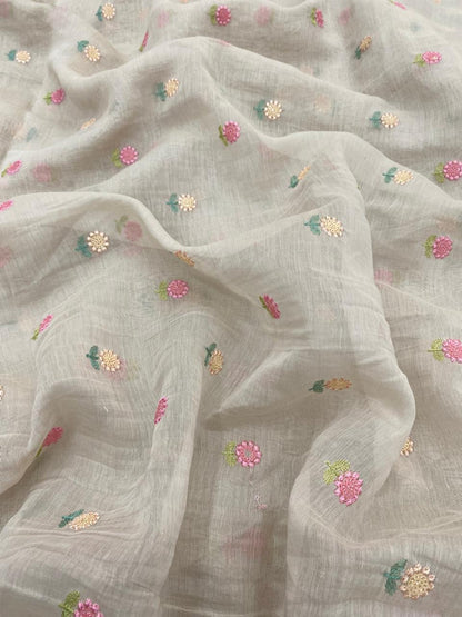 Chanderi Multithread Butti Embroidery Fabric (Colors available)