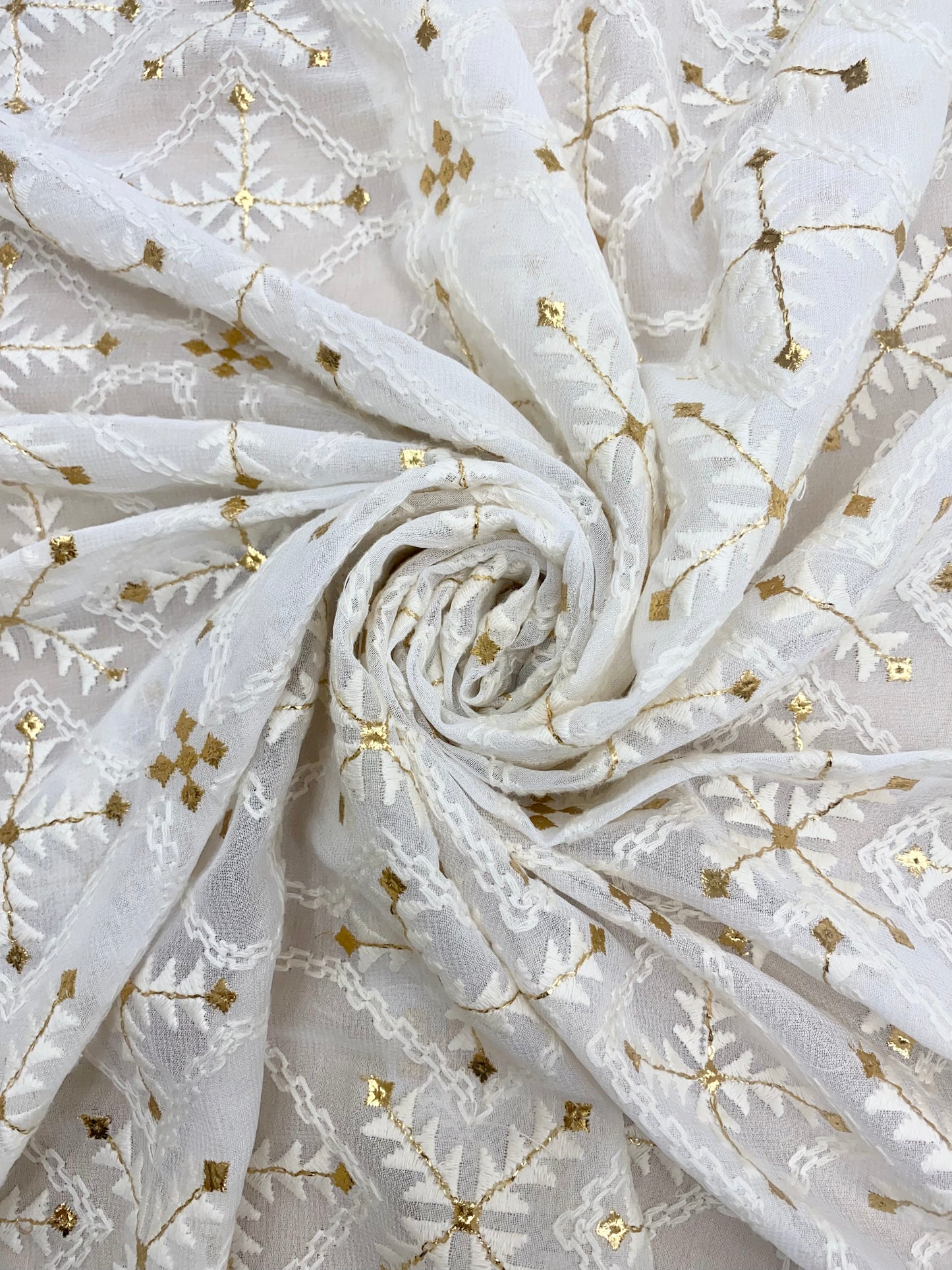 Amazing Indian Thread Embroidery With Exclusive Premium Foil Work On White Dyeable Viscose Georgette Fabric