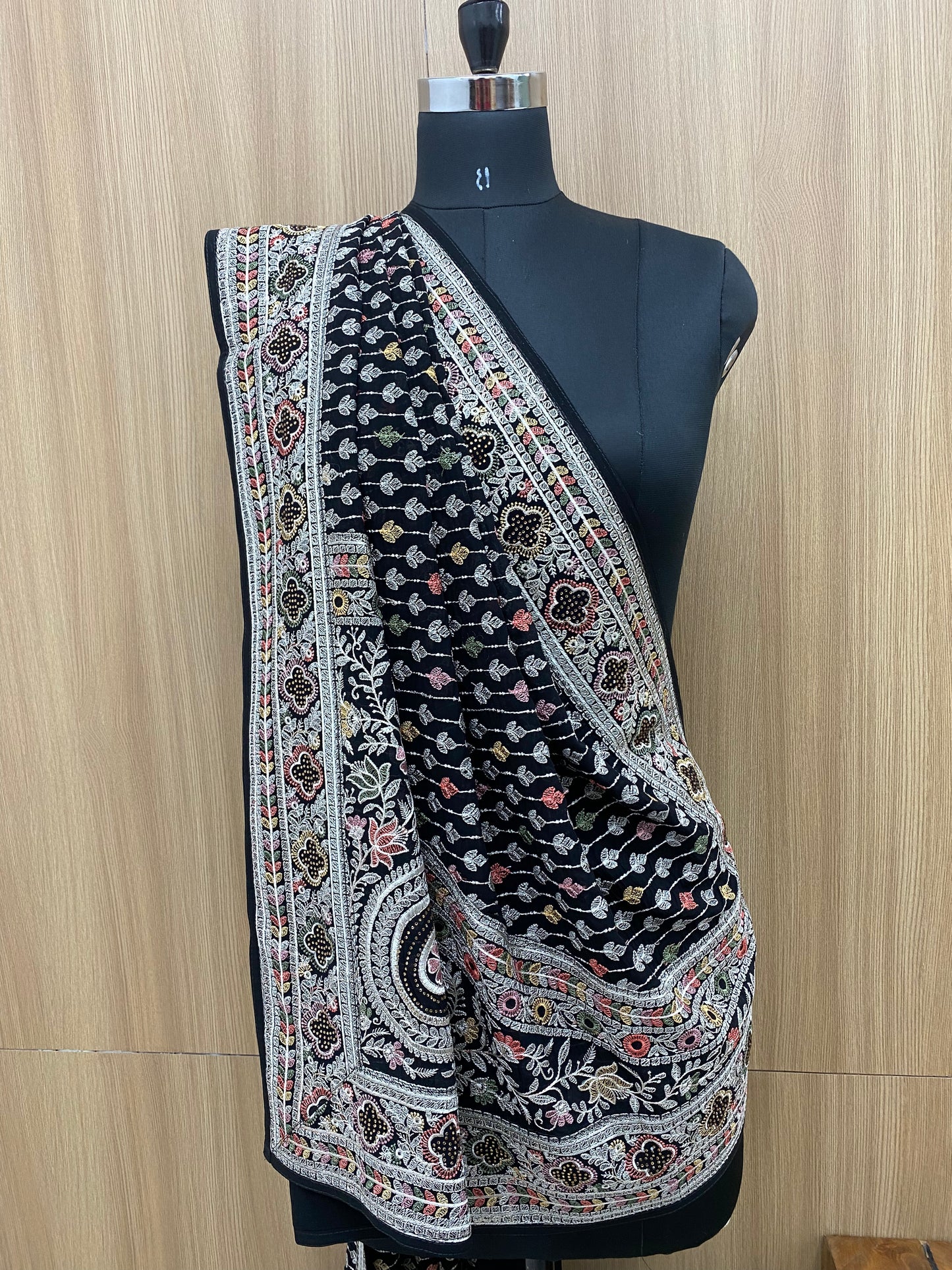 Elegantly Designed This Beautiful Paisley Jaal Embroidery With Premium Stone Work On Georgette Dupatta