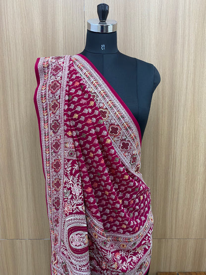 Elegantly Designed This Beautiful Paisley Jaal Embroidery With Premium Stone Work On Georgette Dupatta