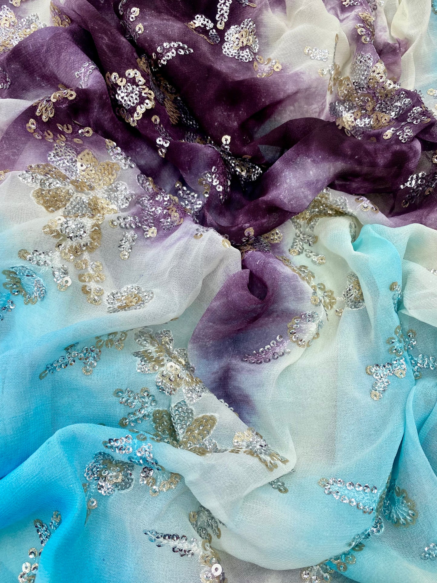 Georgette Shibori With Sequin Embroidery (Colours Available)