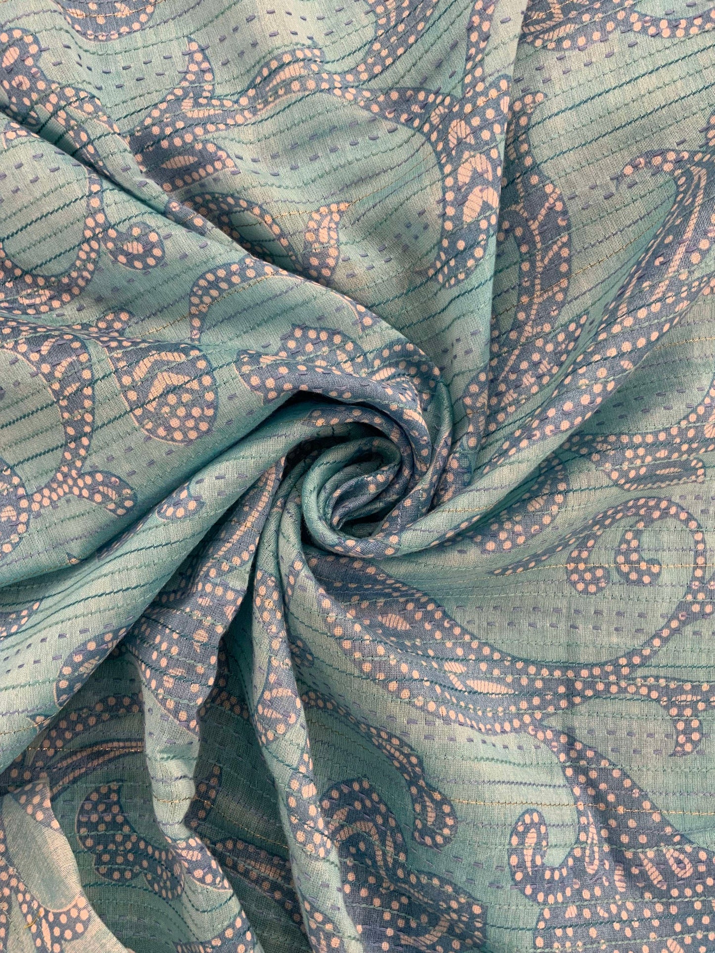 Blue Paisley Kantha Embroidery